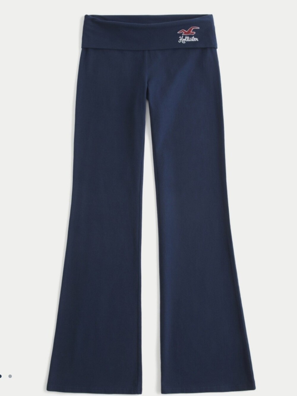 Hollister Foldover Waist Logo Knit Flare Pants In Navy (Medium Short)
